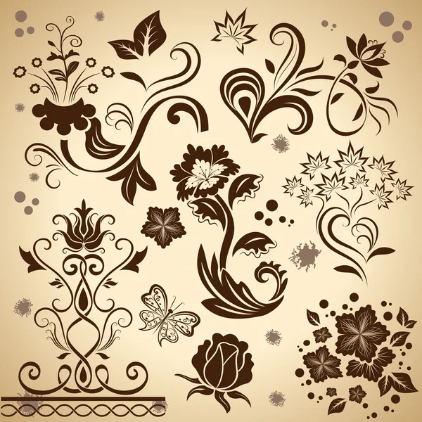 Floral vintage vector designelementen geïsoleerd op gele backgro — Stockvector