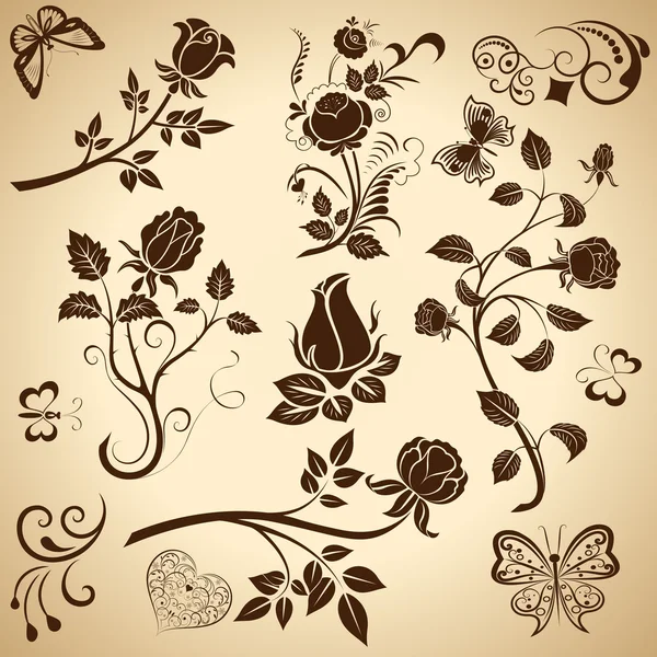 Rose vintage vector designelementen geïsoleerd op heldere pagina — Stockvector