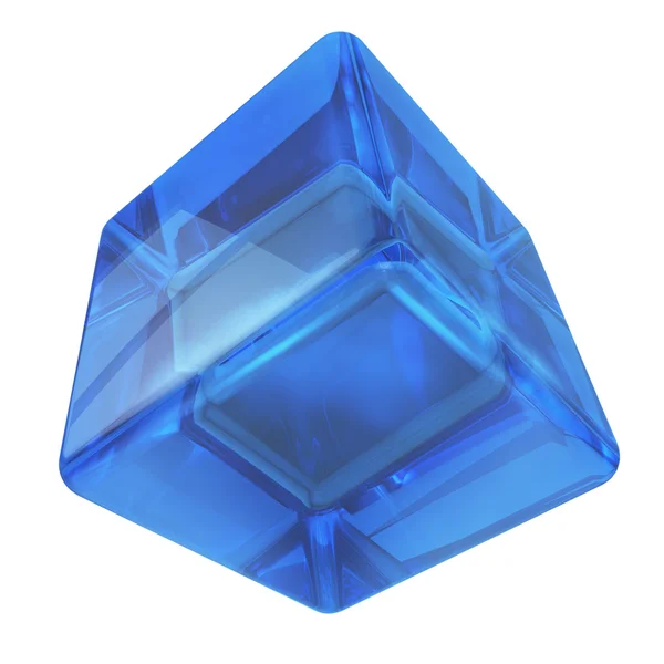 Cubo arredondado de vidro 3D isolado em fundo branco . — Fotografia de Stock
