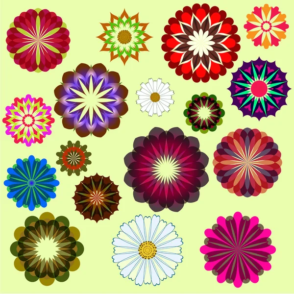Abstract flower vector set isolated on yellow background. — Stock Vector