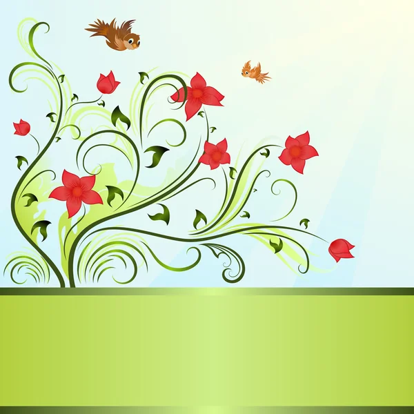 Flower and birds spring vector background with copy space. — Stock Vector