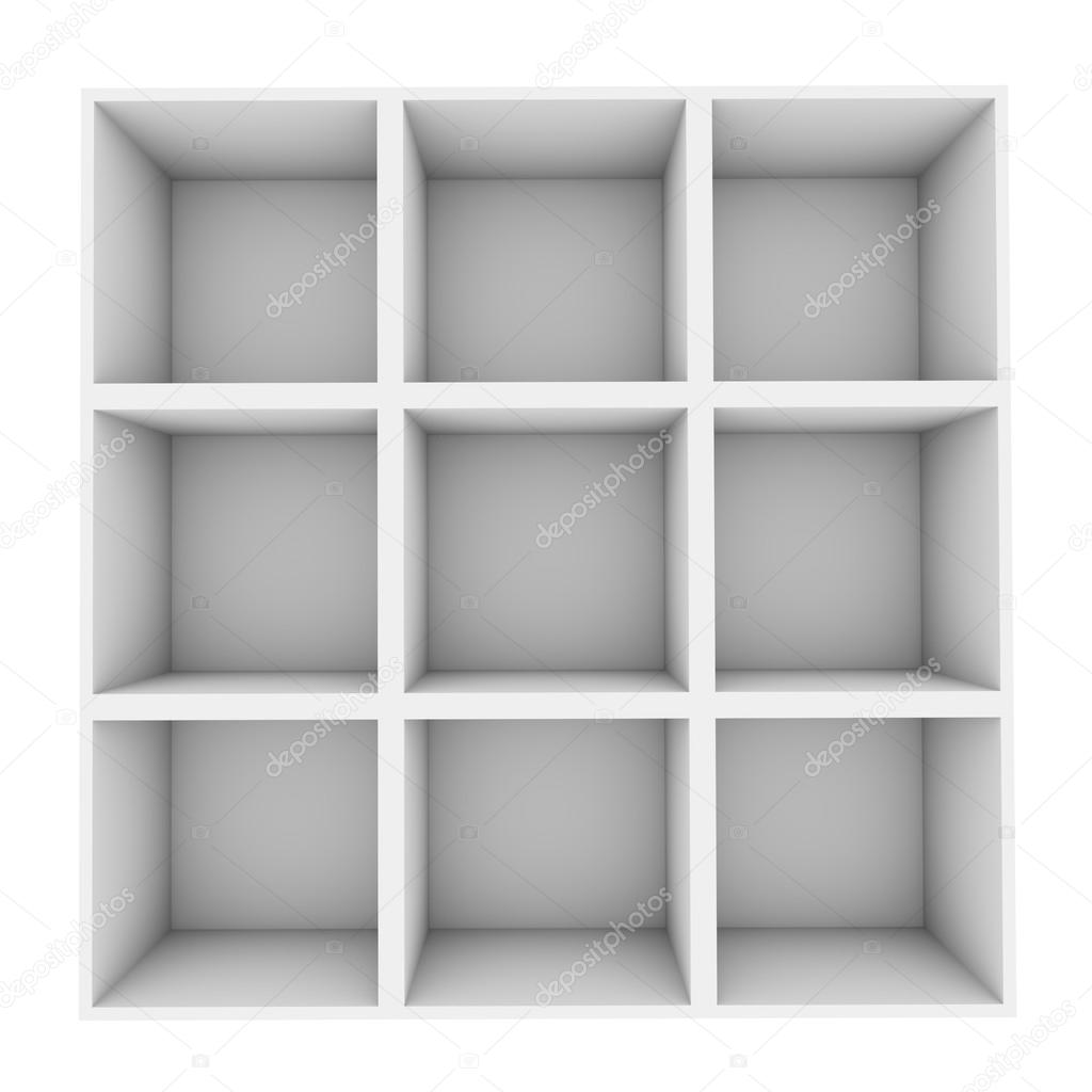 White square shelves isolated on white background.