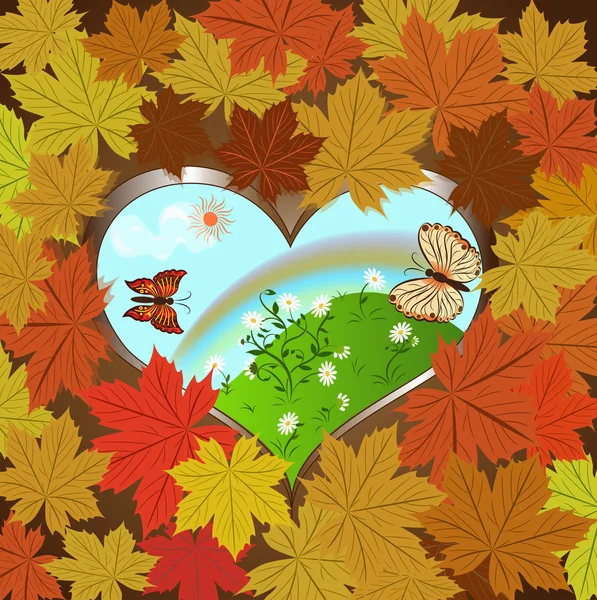 Autumn vector background with frame of maple leaves. — Stock Vector