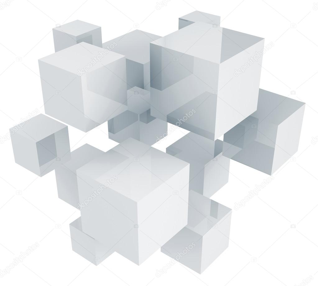 3D cubes composition isolated on white background.
