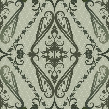 Dikişsiz yeşil vintage çiçek vektör desen.