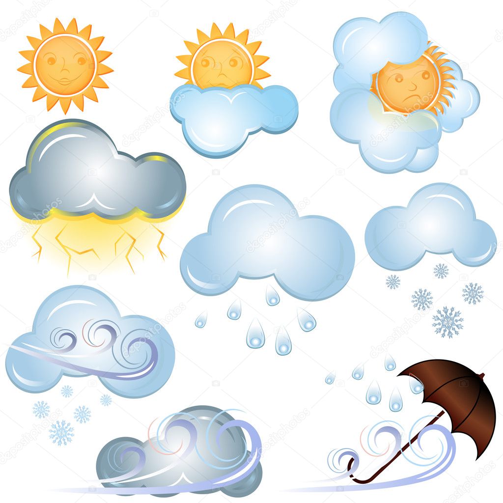 Vector weather signs isolated on white background.