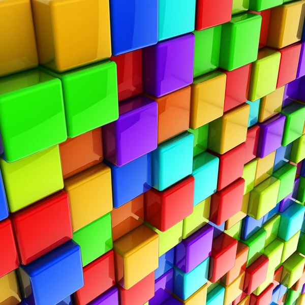 3D-kleurrijke glanzende blokjes muur achtergrond. — Stockfoto
