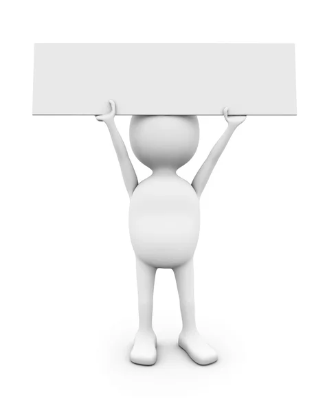 3D white man holding blank placard. — Stock Photo, Image