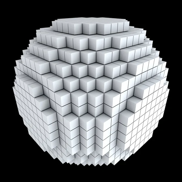 Sphère 3D composée de cubes isolés sur fond noir . — Photo