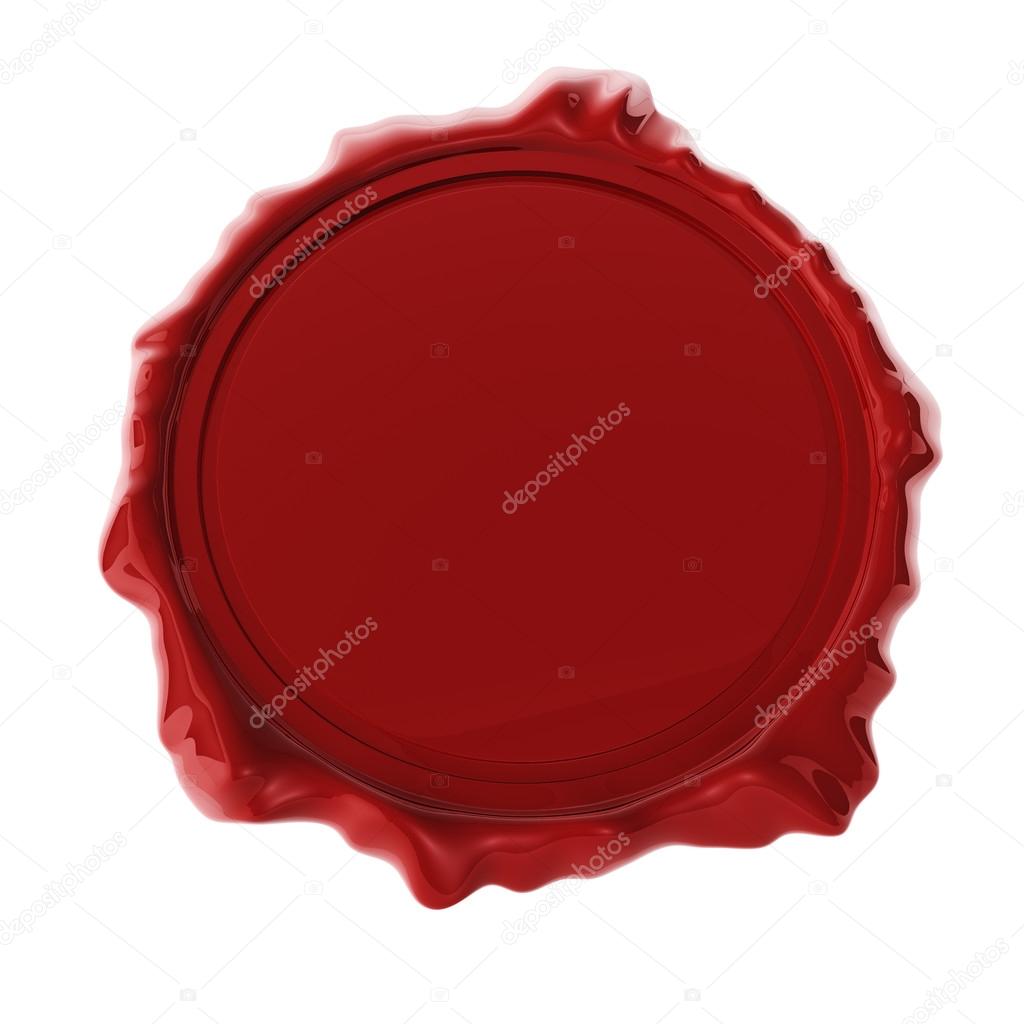 Red wax seal isolated on white 3D render.