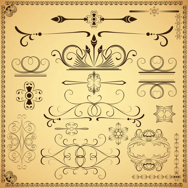 Elementos de diseño vectorial caligráfico vintage aislados en pape viejo — Vector de stock