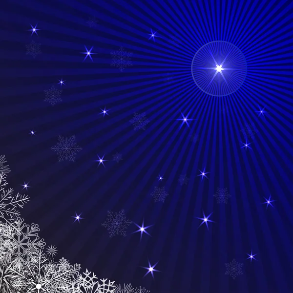 Rayos azules Fondo de Navidad con copos de nieve . — Vector de stock