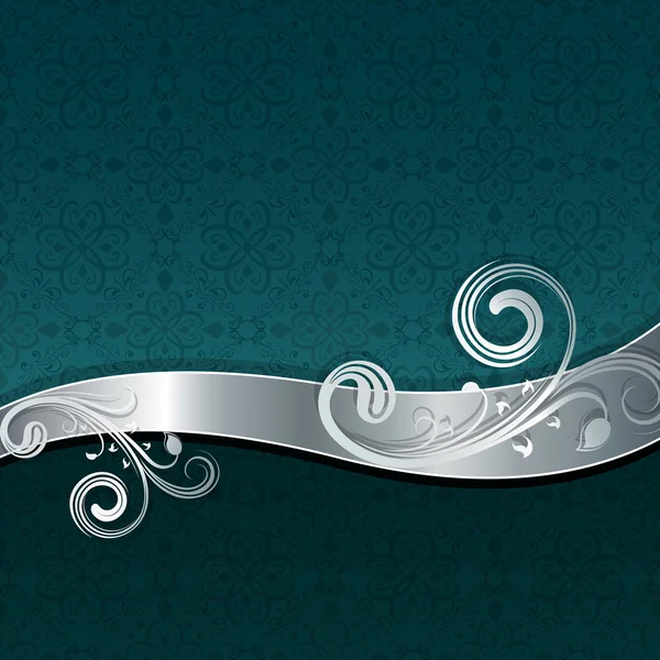 Metal wave with floral decoration and green wallpaper background — Stock Vector