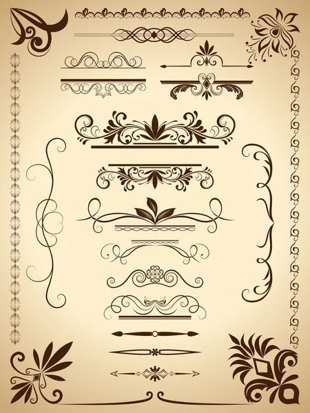 Vintage kalligrafische vector designelementen geïsoleerd op oude pape — Stockvector