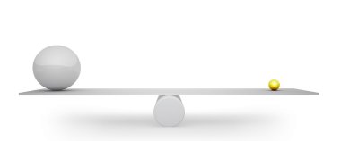 3D büyük gri küre ile küçük bir kavram heykele dengeli.