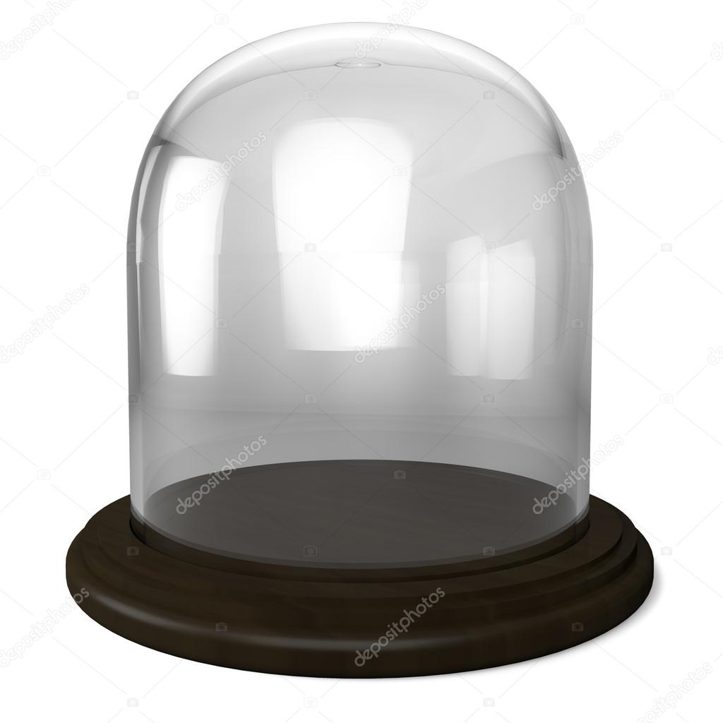 Empty glass dome with wooden base