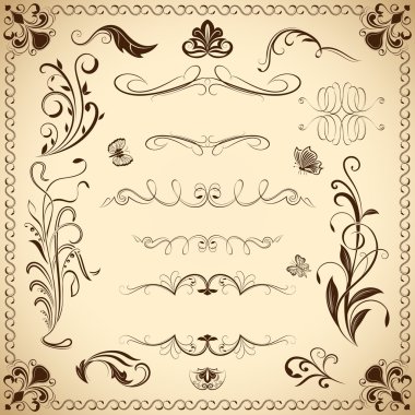 vintage vector Floral tasarım öğeleri
