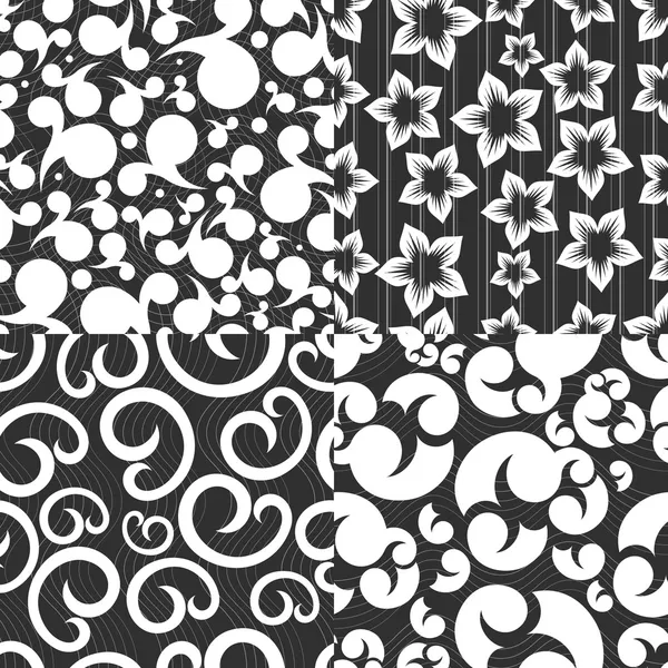 Ensemble de 4 motifs monochromes abstraits sans couture . — Image vectorielle