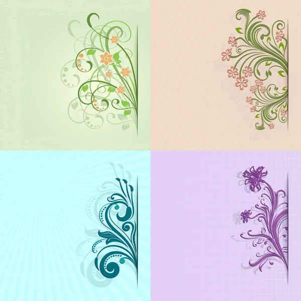 4 cartes vectorielles couleur vintage fleur avec espace de copie . — Image vectorielle