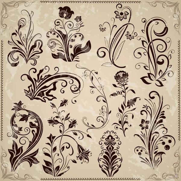 Elementos de diseño vectorial vintage floral — Archivo Imágenes Vectoriales
