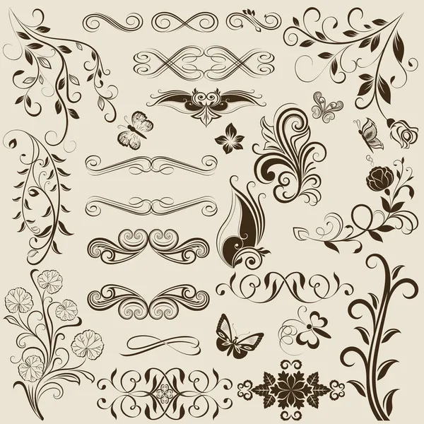 Elementos de diseño vectorial vintage floral — Vector de stock