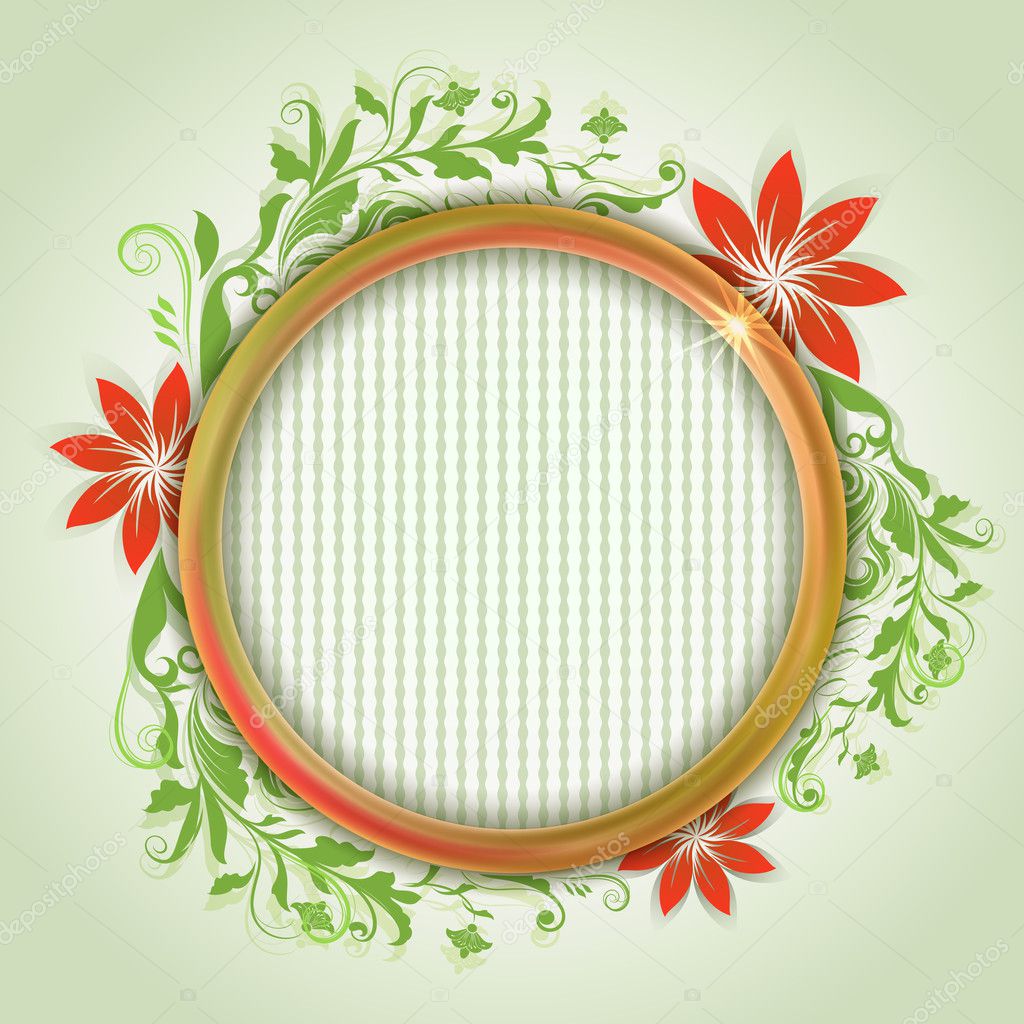 Abstract summer round frame background with red flowers vector i