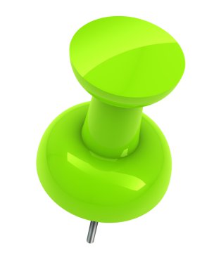 Yeşil itme izole iğne beyaz arka plan.