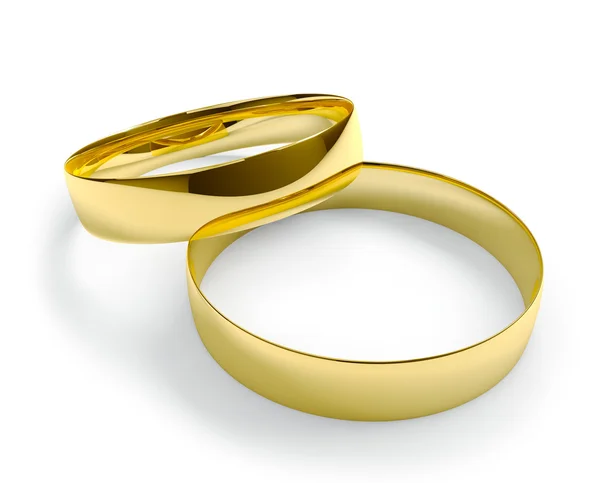 孤立在白色背景上的两个黄金结婚戒指. — 图库照片