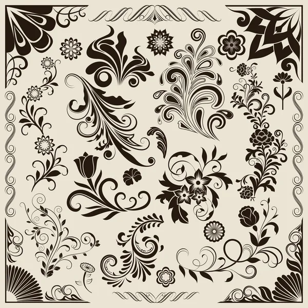 Floral vintage vector designelementen. set 25. — Stockvector