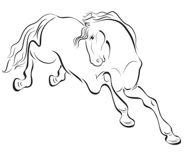 Black and white outline horse vector drawing. clipart