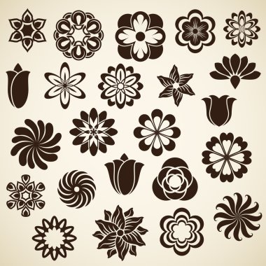 Vintage çiçek tomurcukları vektör tasarım öğeleri. 2 set.