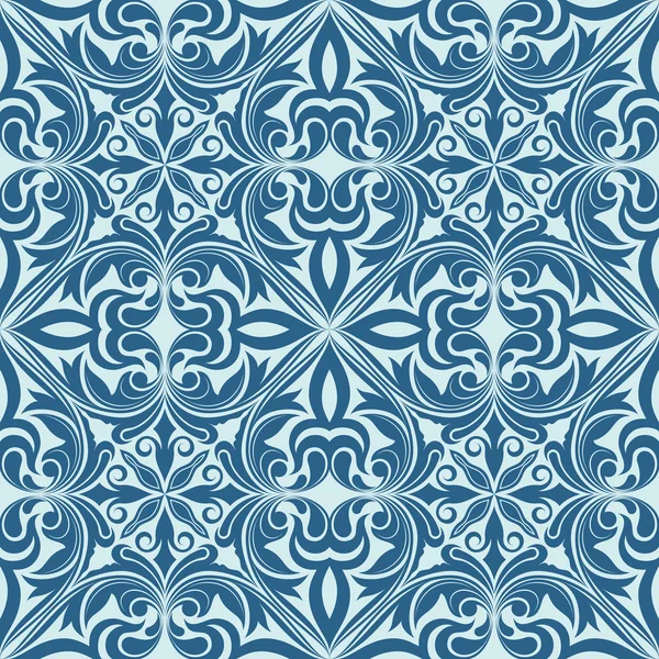 Seamless blue abstract floral ornament vector pattern. — Stock Vector