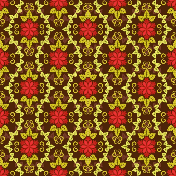 Modèle vectoriel floral rouge et jaune sans couture . — Image vectorielle