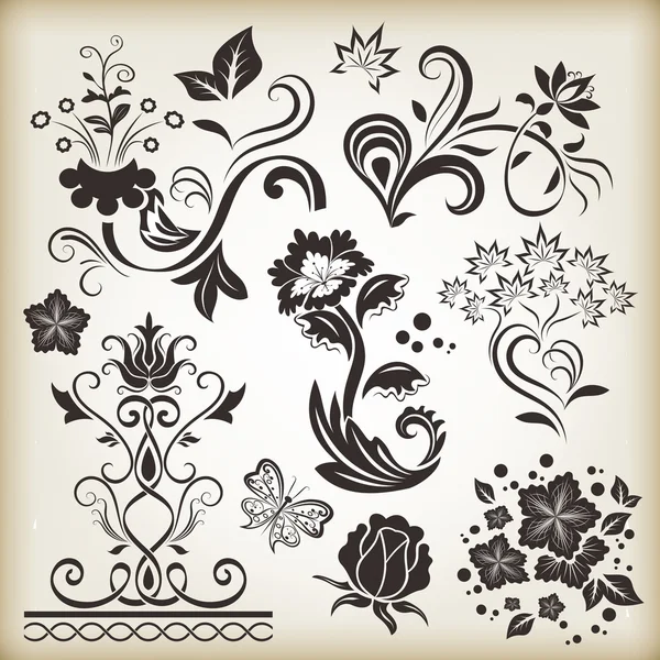 Elementos de diseño vectorial vintage floral. Set 25 . — Archivo Imágenes Vectoriales