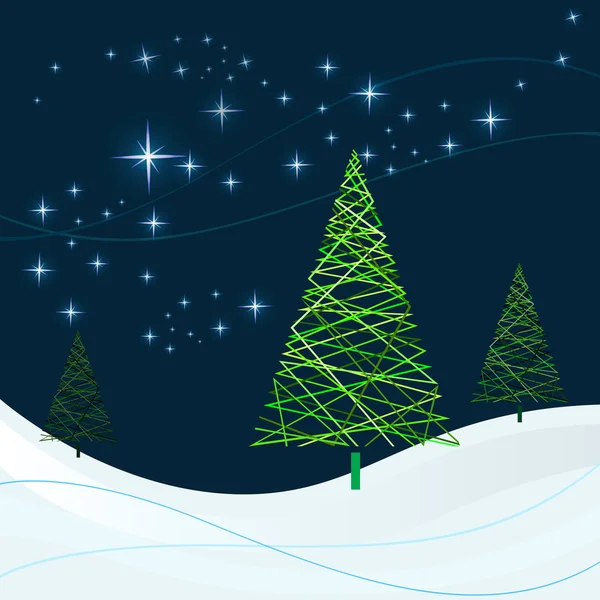 Téli éjszakán a karácsonyfa vektoros kártya. — Stock Vector