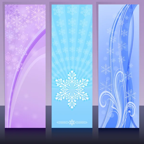 Christmas banners in cold colors with snowflake design vector te — Stock Vector