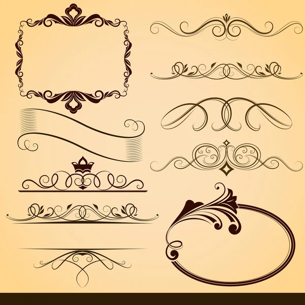 Vintage calligraphic vector design elements isolated on beige ba — Stock Vector