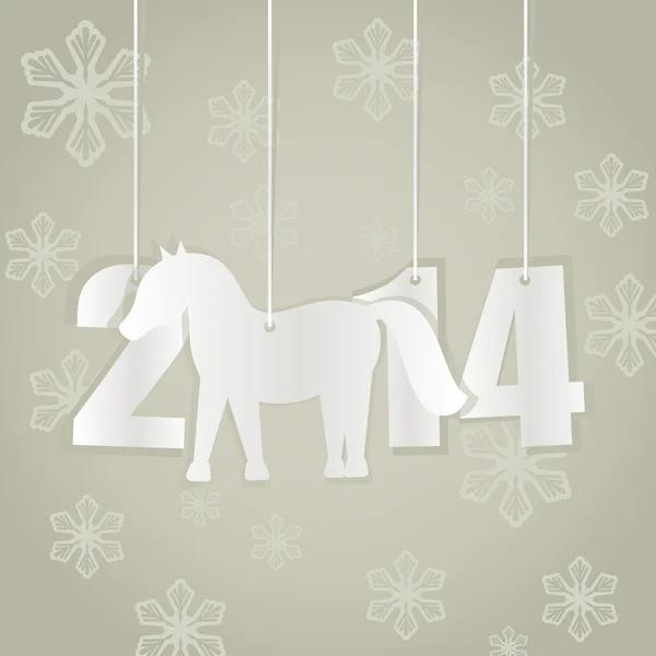 Novo cartão de ano 2014 com figuras de papel cortado e forma de cavalo . —  Vetores de Stock