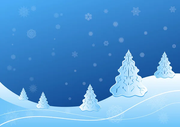 Vinterlandskap med fir tree och snöflinga former vektor illustrationer — Stock vektor