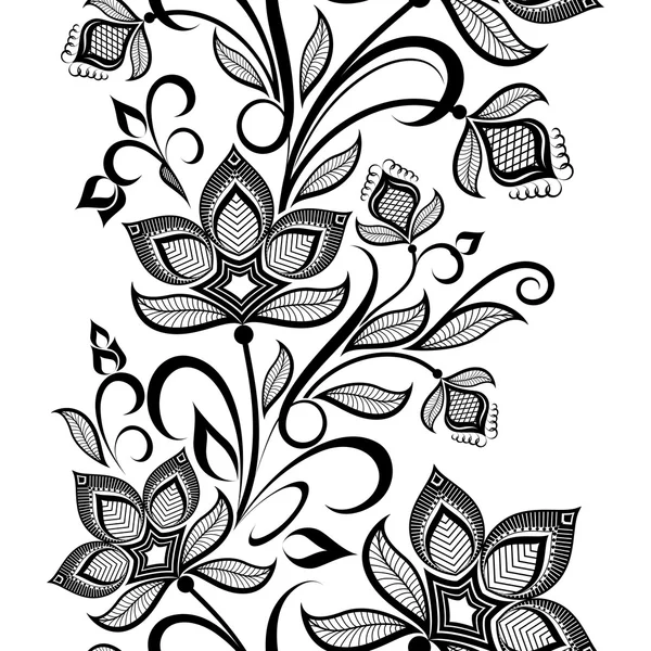 Modèle vectoriel vertical vintage floral noir et blanc sans couture . — Image vectorielle