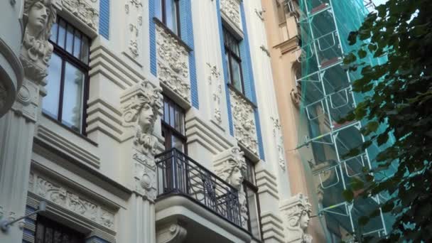 Restaurarea Clădirilor Istorice Fațadă Clădirii Art Nouveau Decorurile Tipice Ale — Videoclip de stoc