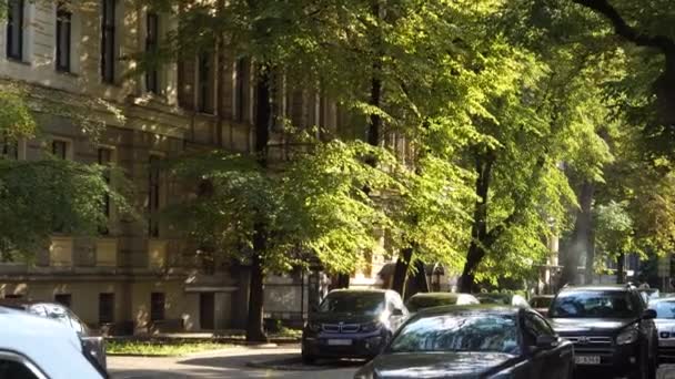 Riga Letonya Ağustos 2021 Caddenin Kenarına Park Edilmiş Arabaların Manzarası — Stok video