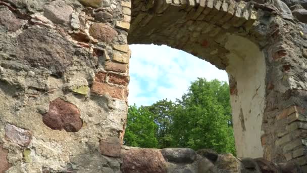 Fragment Vieux Mur Pierre Des Ruines Château Antique Avec Une — Video