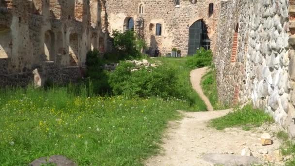 Ruines Château Dobele Lettonie Les Anciens Grands Murs Pierre Dans — Video