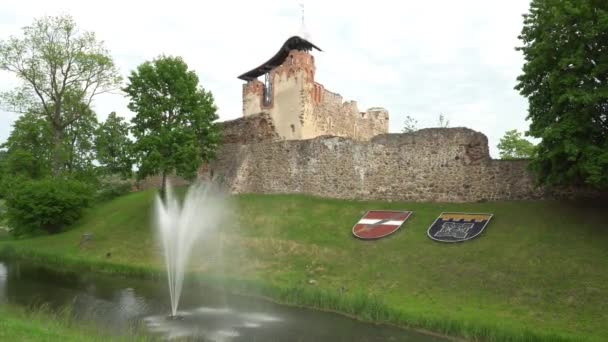 Dobele Latvia June 2022 Historical Place Dobele Castle Ruins Fountain — Stock Video