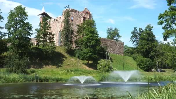 Dobele Castle Ruins Latvia Landscape Sunny Day Summer River Berze — Stockvideo