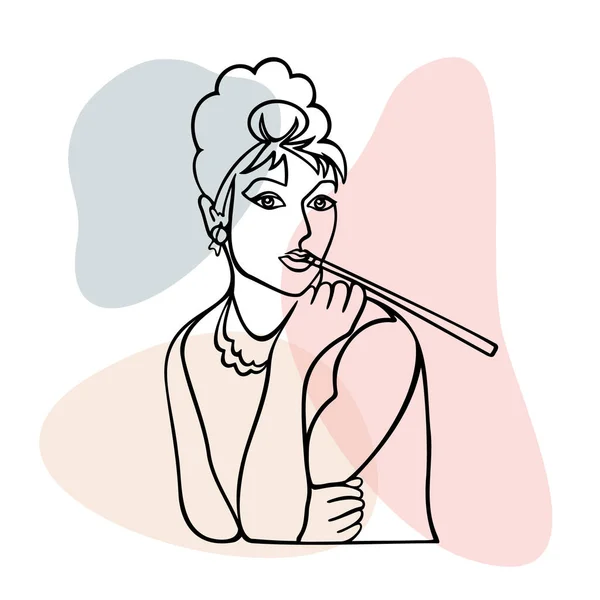 Vector Illustratie Een Lijnportret Van Audrey Hepburn Een Portret Van — Stockvector