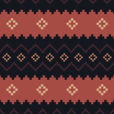 Navajo tarzı kusursuz bir model, vektörle yapılmış. Kırmızı turuncu, siyah, sarı ve mor. Navajo tekstilinin orijinal renkleri..