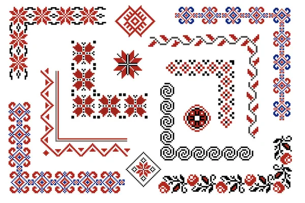 Набір Редагованих Українських Традиційних Безшовних Етнічних Візерунків Вишивки Вишивки Яскраві — стоковий вектор