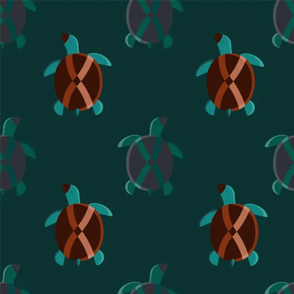 Tartaruga Crianças Tartaruga Verde Turquesa Padrão Sem Costura Plana Para — Vetor de Stock